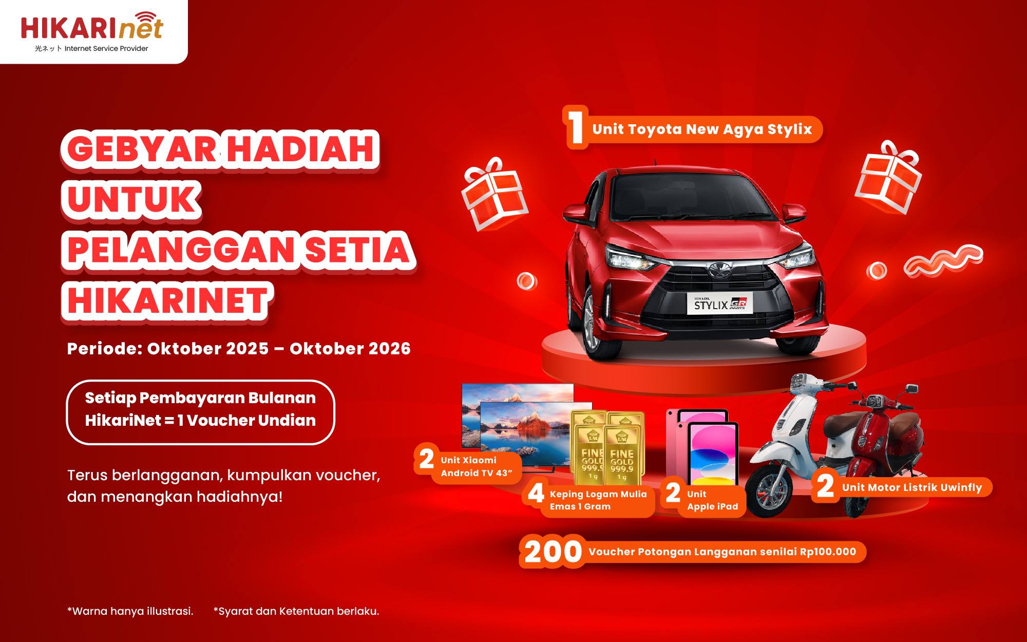 Gebyar Hadiah HikariNet: Bayar Tagihan, Kumpulkan Voucher, dan Menangkan Mobil Toyota Agya Stylix!