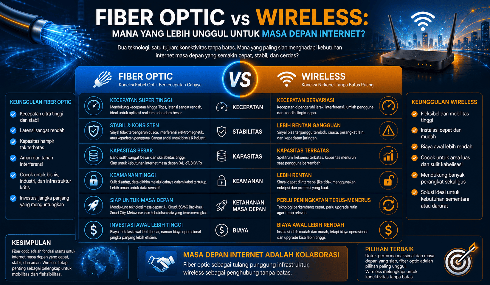 Fiber Optic vs Wireless: Mana yang Lebih Unggul untuk Masa Depan Internet?