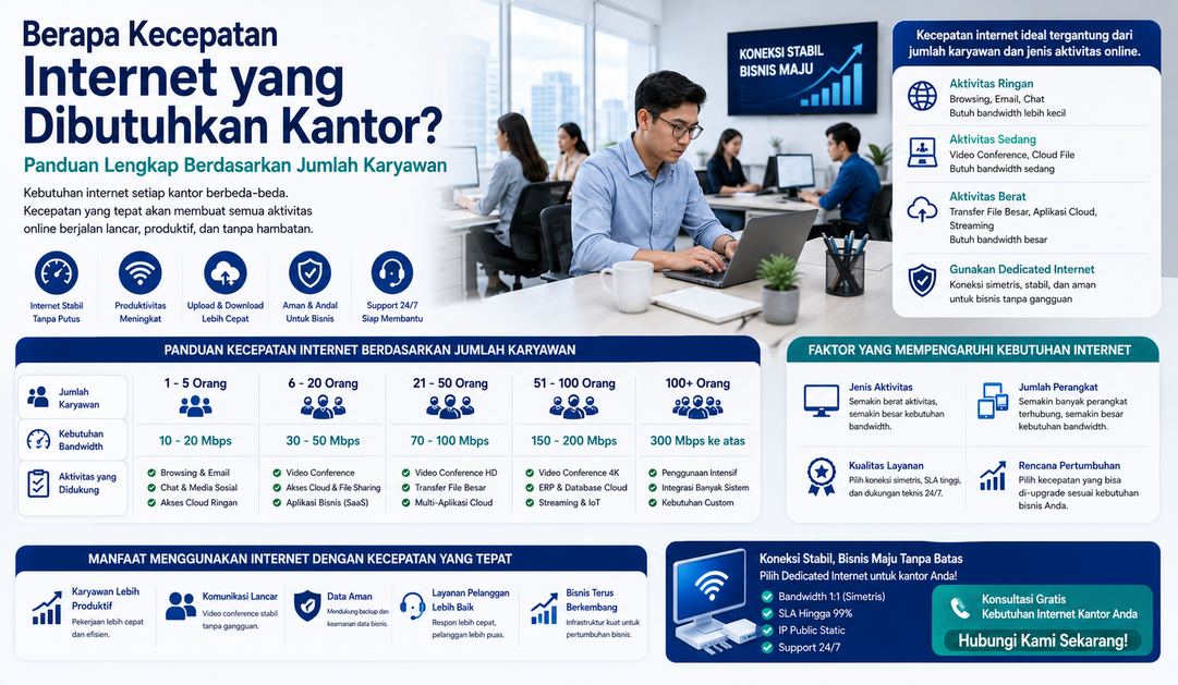 Berapa Kecepatan Internet yang Dibutuhkan Kantor? Panduan Lengkap Berdasarkan Jumlah Karyawan