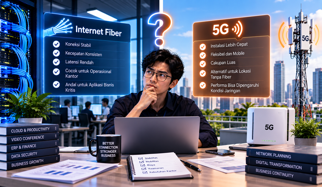 Internet Fiber vs 5G untuk Kantor: Apakah Jaringan Seluler Bisa Menggantikan Fiber?