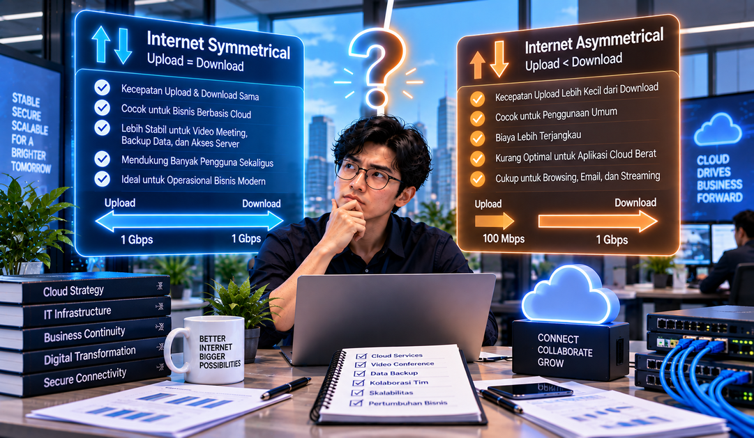 Internet Symmetrical vs Asymmetrical: Mana yang Lebih Cocok untuk Bisnis Berbasis Cloud?