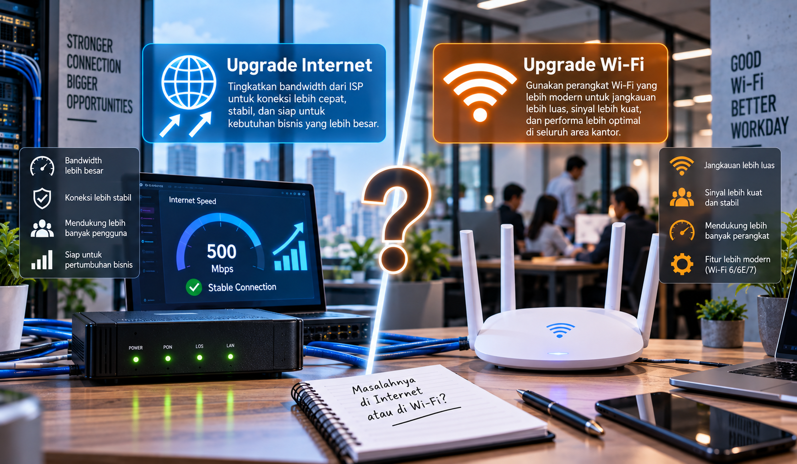 Upgrade Internet atau Upgrade Wi-Fi? Jangan Salah Menentukan Penyebab Koneksi Kantor Lambat